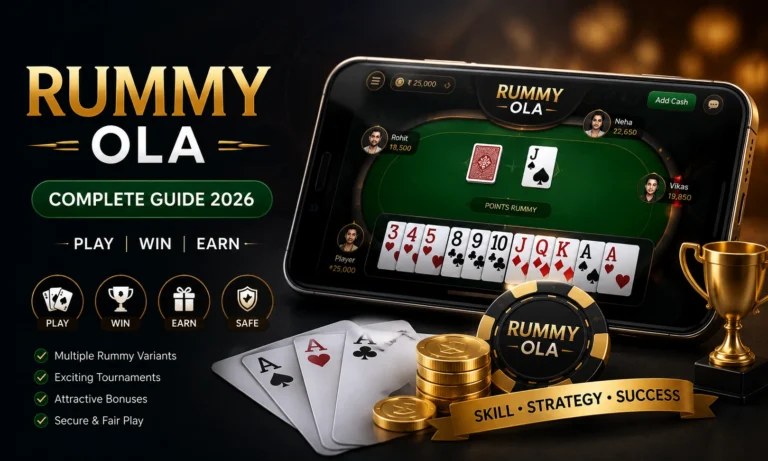 Rummy Ola complete guide showing online rummy gameplay, tournaments, rewards and winning strategies