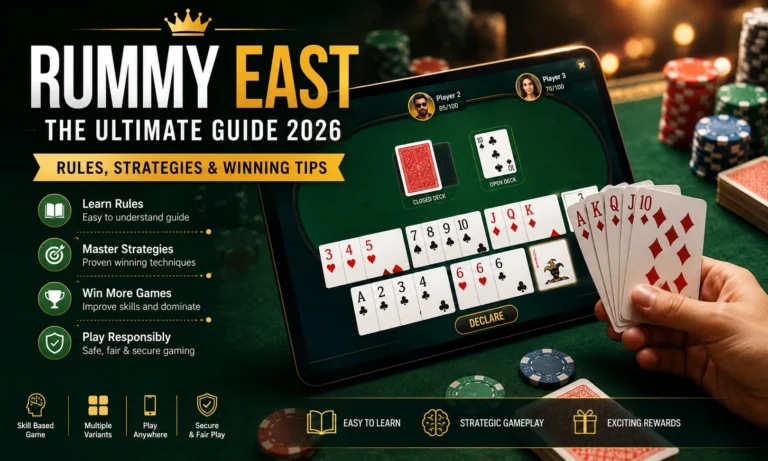 Rummy East ultimate guide showing online rummy gameplay, winning strategies, card sequences, and expert tips for 2026