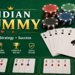 Indian Rummy cards arranged in pure sequence, impure sequence, and set combinations on a professional gaming table