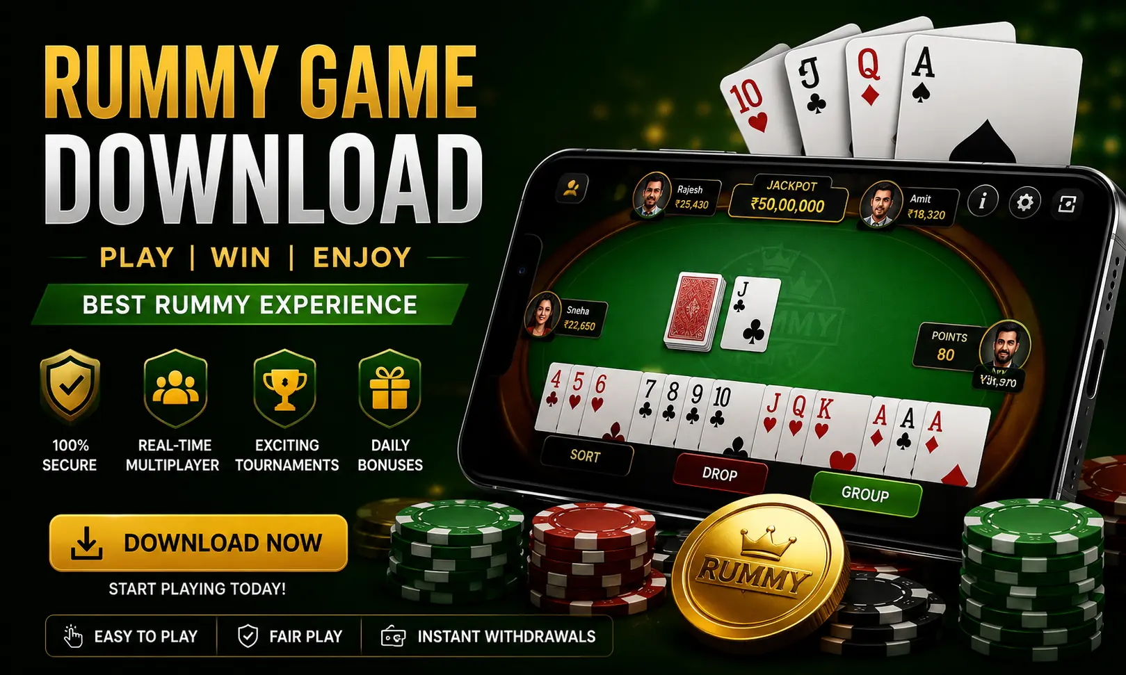 Rummy Game Download Guide 2026 showing online rummy app gameplay on mobile device