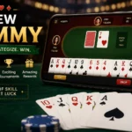 New Rummy online card game interface showing gameplay, winning strategies, tournaments, and skill-based rummy action on mobile.